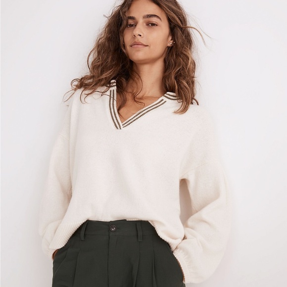 Madewell Pullover Sweater with Striped V Neck size Large - Picture 2 of 5